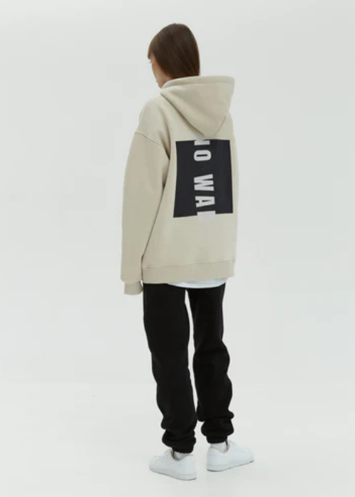 Oversize hoodie with fashion print NO WAR print - Cream