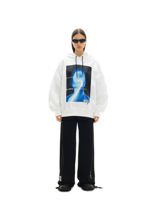 Oversize hoodie with blue face print